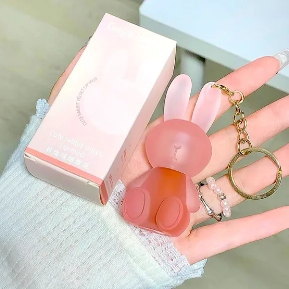 Lip Stain in Bunny Bag Charm Keychain with Gold Chain - Picture 1 of 8